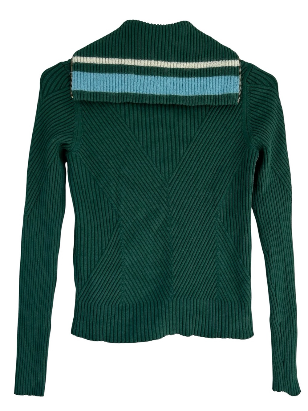 TORY BURCH Noland Norwood Green Front Zip Ribbed Cardigan Sweater XS - Picture 9 of 9
